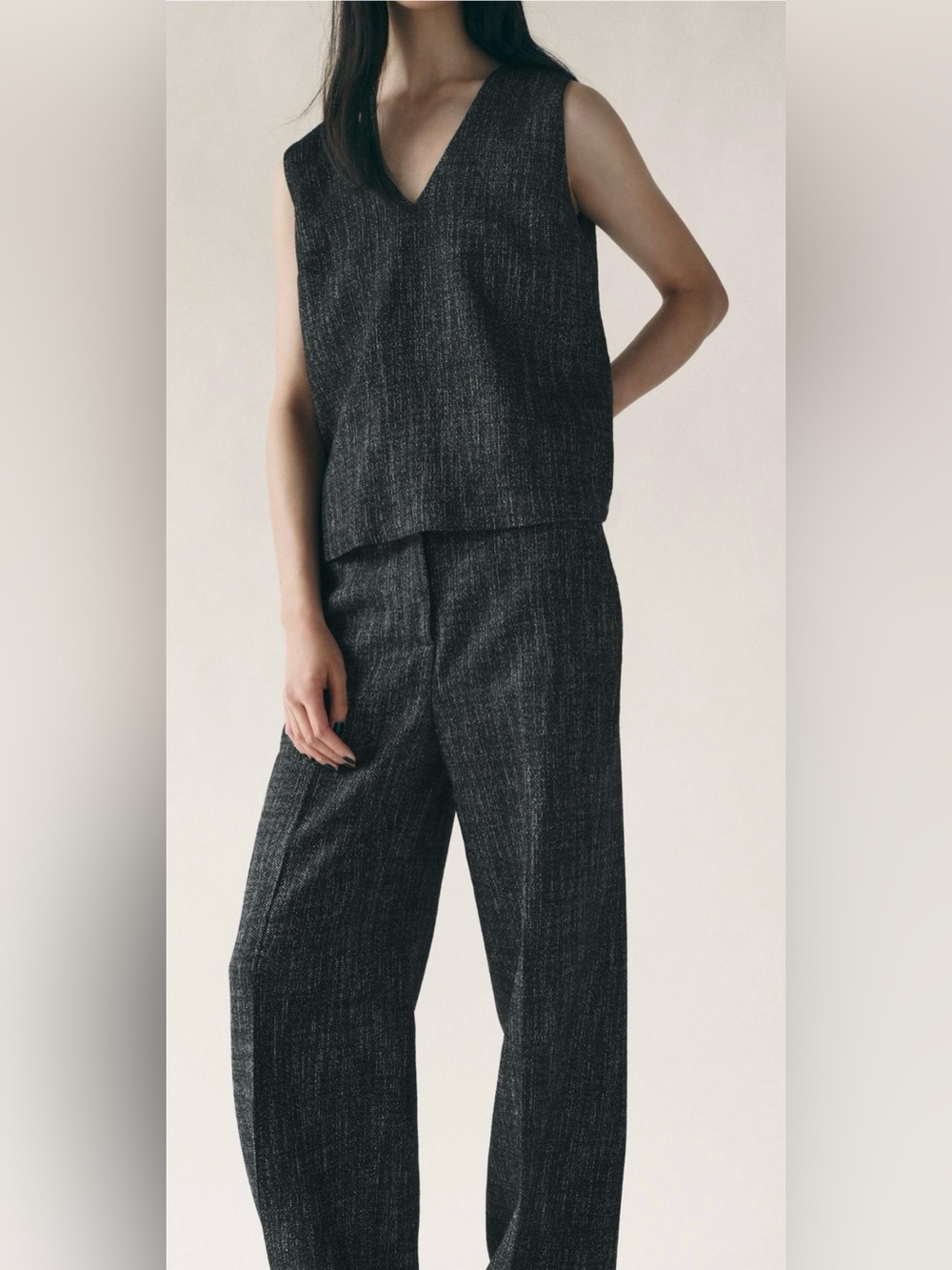 Zara Black Textured Wide-Leg Trousers - Picture 3 of 16